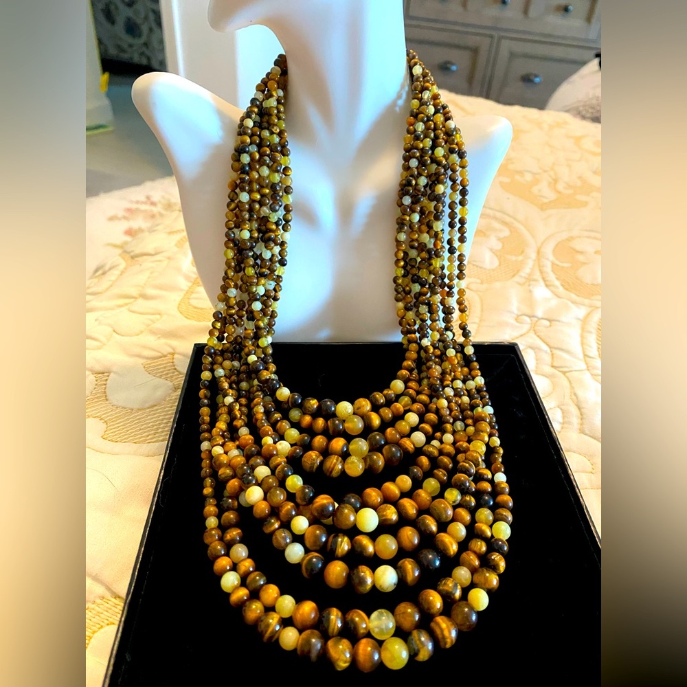 Jay King Tiger Eye  & Yellow Opal 10-Strand Necklace